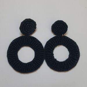 Black‎ Beaded Circle Earrings – Felt-Backed